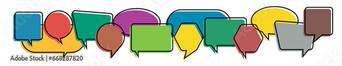 Colorful multi colored dialog speech bubbles. People with idea in business network. Communication concept. Flat illustration on white isolated background.
