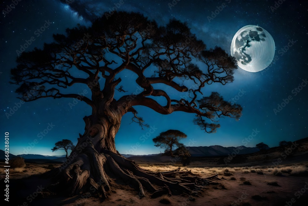 tree and moon generated by AI technology