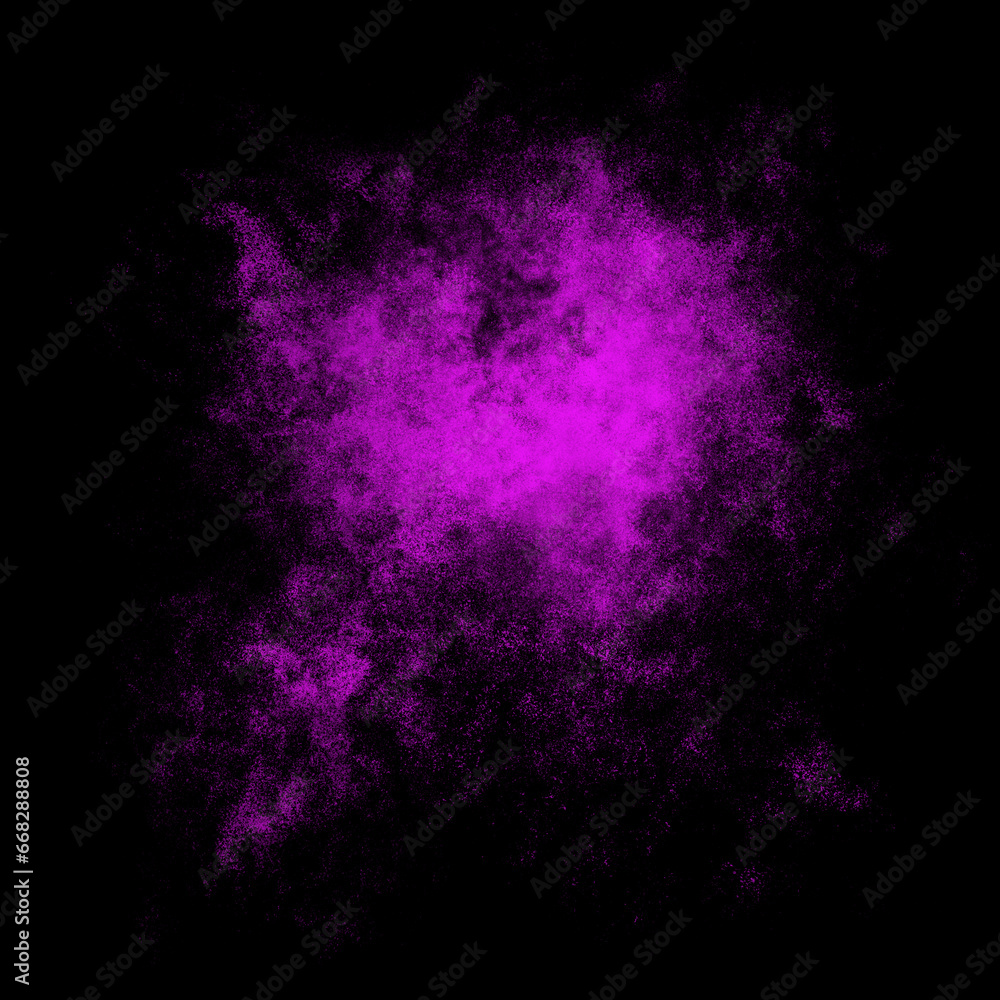 Pink color powder explosion isolated on black background. Royalty high-quality free stock photo image Freeze motion of Pink powder exploding. Colorful dust explode. Paint Holi, dust particles splash