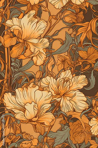 Art Nouveau, Seamless pattern, generative ai