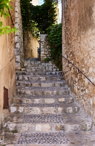 Saint Paul de Vence (France), October 10, 2023. Typical street of the town. This is one of the most beautiful towns in France. Intellectuals and artists resided there.  © Ricardo