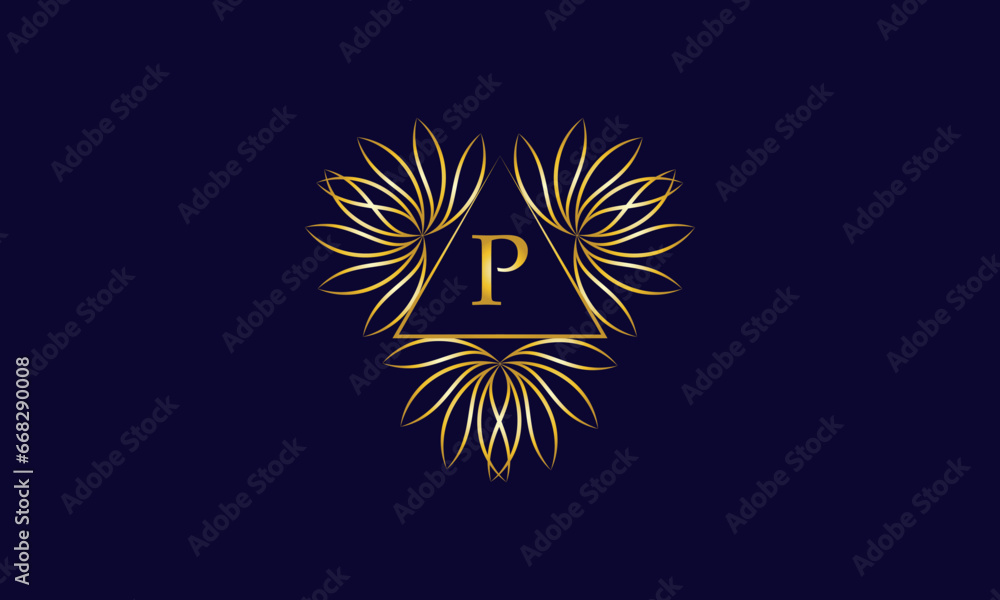 Vector logo design template in simple and trendy linear styles - floral frame with letter P in the center. - obrazy, fototapety, plakaty 