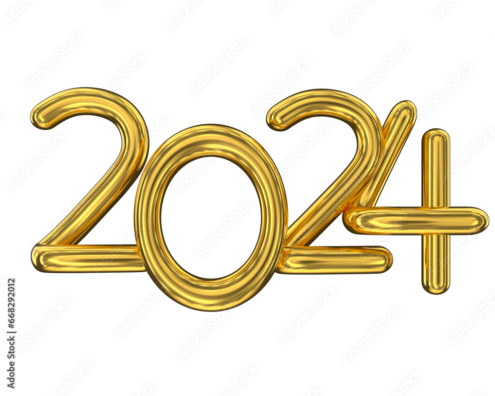 year 2024 golden symbol 3d render