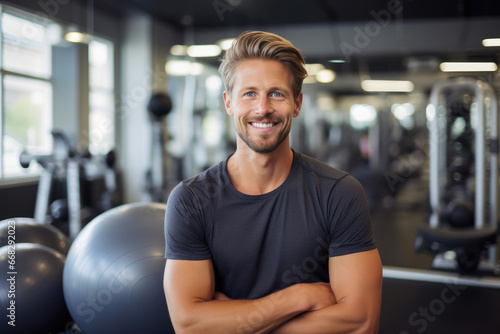 Athletic Guy Posing with Gym Ball