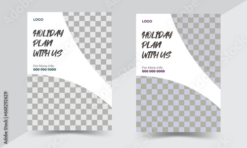 Travel agency flyer template design, space for photo background, a bundle of 2 templates of different colors a4 size.