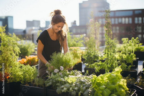 Urban Bliss: Woman Finds Peace in Rooftop Garden