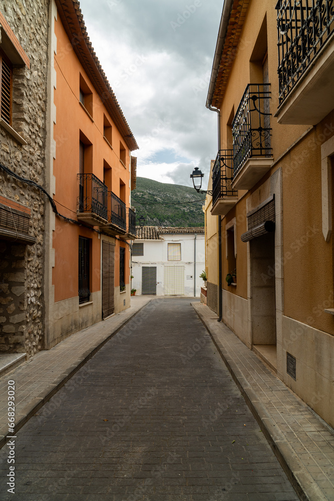 Beautiful empty street in the old town of Catamarruch, Alicante (Spain).