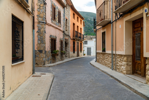 Beautiful empty street in the old town of Catamarruch, Alicante (Spain).