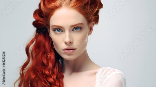 expressive redhead with natural beauty on white