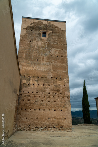 Ancient fortress tower in Almudaina town  Alicante  Spain 