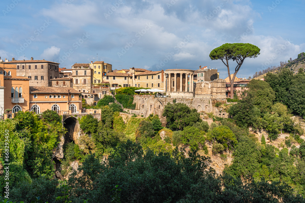 Scenic sight from the marvelous Villa Gregoriana in Tivoli, province of Rome, Lazio, central Italy.