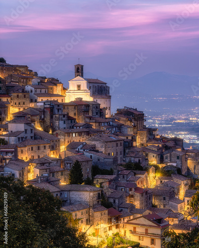 Patrica at sunset, beautiful little town in the province of Frosinone, Lazio, Italy.