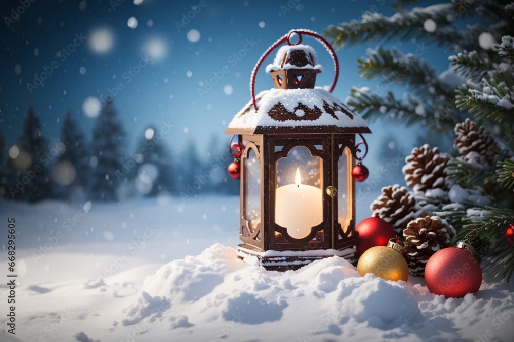 christmas lantern in snow christmas lantern in snow