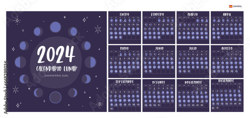 2024 Moon Calendar Southern Hemisphere - SPANISH