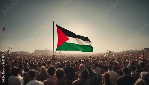 Protestors wave Palestinian flags in the air at a solidarity protest demanding an end to Israeli apartheid and thence cleansing in occupied Palestine.