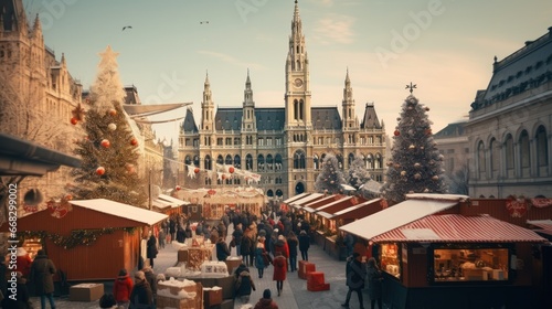 Cozy Christmas Markets in Austria:  Rathausplatz in Vienna photo
