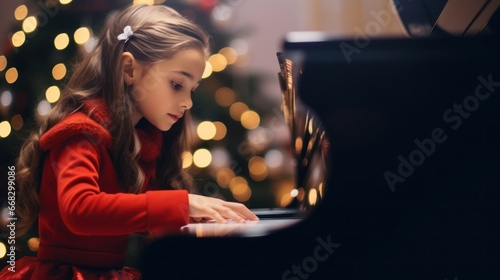 Cozy Christmas Scene: Girl Writing a Letter to Santa by the Christmas Tree