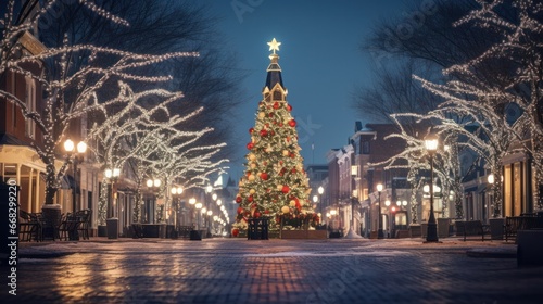Cozy Gettysburg Christmas: Historic Town Square Glitters with Lit Holiday Tree at Night for Winter Tourism Image