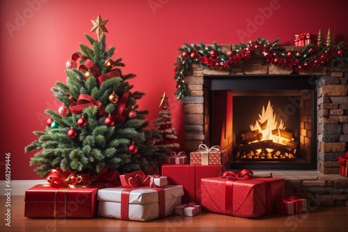 christmas tree and fireplace © WALL DESIGN ART