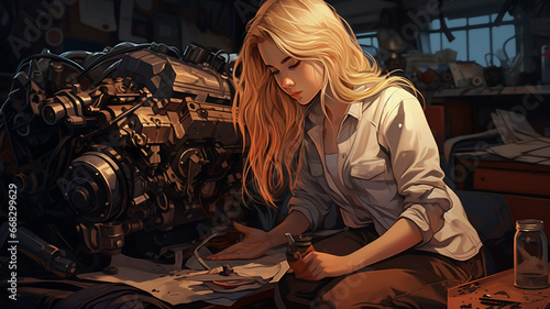 young woman mechanic in garage