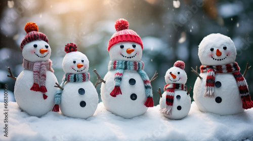Funny snowmen in a small village at Christmas © Veniamin Kraskov