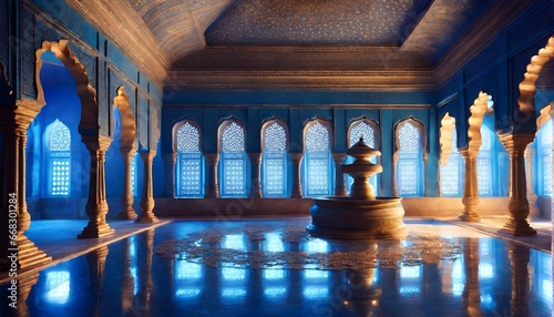 Indischer Palast von innen in blauem Licht. photo
