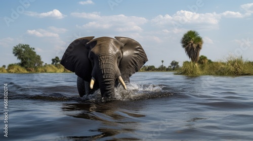  Elephant in river water, Victoria Nile delta. 