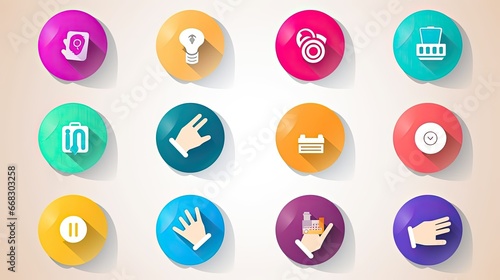  Online shopping and delivery icon set with 3d handy hands in colorful circles. Vector illustration