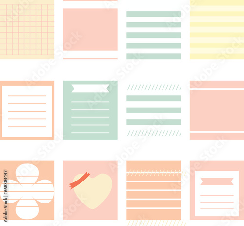 Cartoon task planners, cute paper sticky notes, banners, to do list or memo message notepads paper sheets. Blank schedule. Bookmarks. Colorful notepaper for kids, school or office.