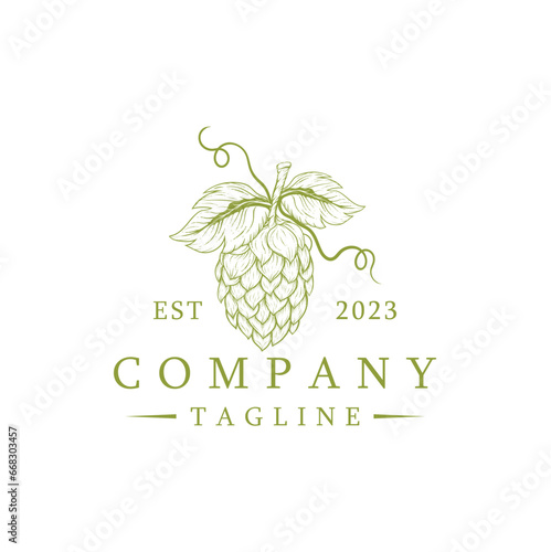 Hop cone Beer Hops Cone Logo For Pub, Restaurant, Badge. hand Drawing Hops Vector Illustration Logo Image.