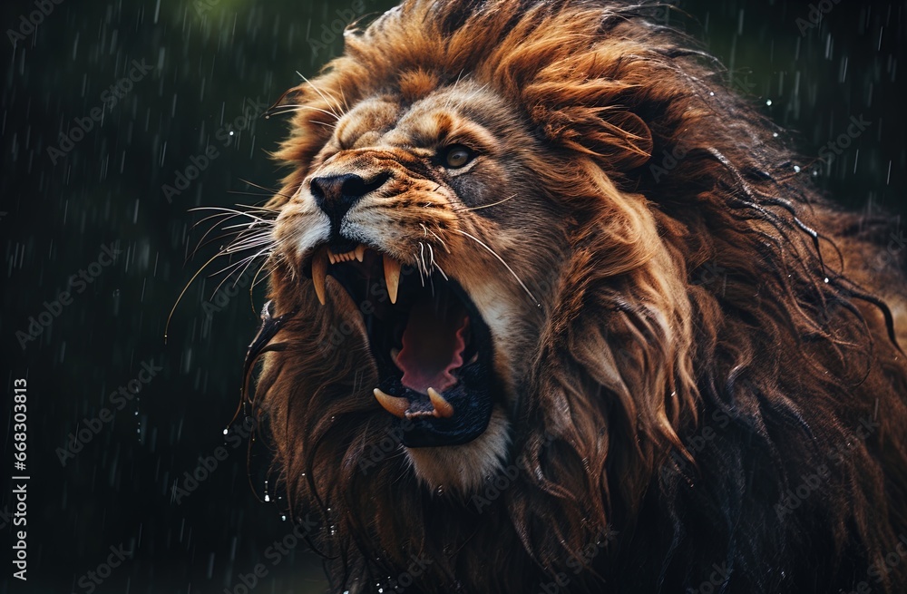 A lion gives a mighty roar. Great for stories on lions, wilderness, jungle, adventure, travel, nature and more. 