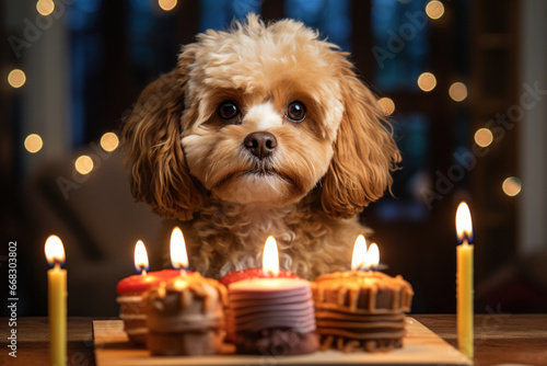 A furry friend blows out the candles on its birthday cake