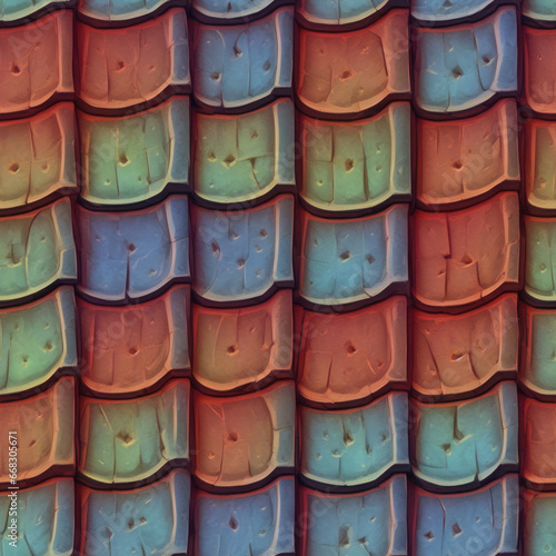 Seamless tileable pattern of colorful roof tiles. Tileable background. © Влад Дубовик