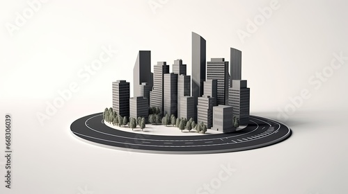  3d illustration of road advertisement. city road isolated. city skyline with piece of land isolated
