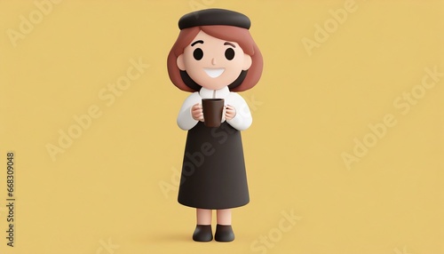 Une femme 3d tenant un caffe