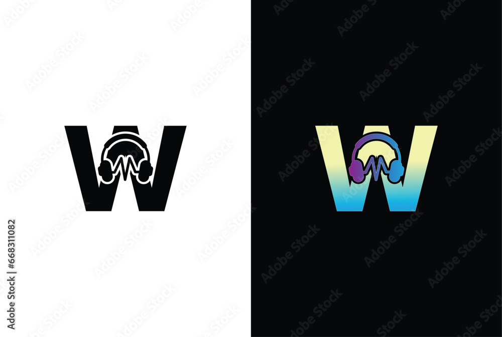 Initial Letter W Music Logo. Letter W Music Logo Headphone Symbol Logo Icon Vector Template. Initial Letter W Music Logo. Letter W Music Logo Headphone Symbol Logo Icon Vector Template.