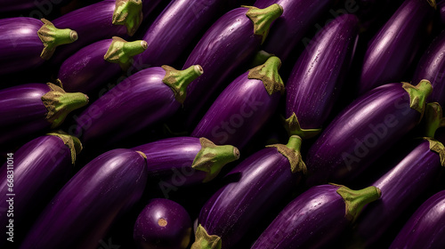 Natural background of fresh purple eggplant. Full frame. A quality product. Healthy eating. Close-up.