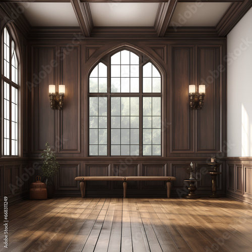 Tudor Hallway interior, Hallway interior mockup, Tudor style Hallway mockup, empty wall mockup © thecreativesupplies