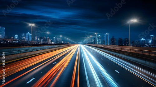 motion blur of a busy urban highway, in the evening, rush hour, sky scarpers city, generative AI. photo