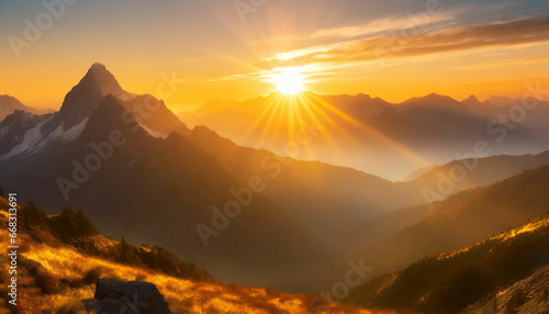 Golden Sunrise Embraces Majestic Mountains A Landscape