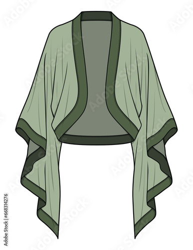 Women Bed Jacket, Overcoat Short Cardigan Fashion Illustration, Vector, CAD, Technical Drawing, Flat Drawing, Template, Mockup.	