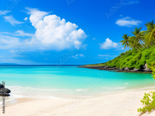 beach with coconut trees high quality photo 
