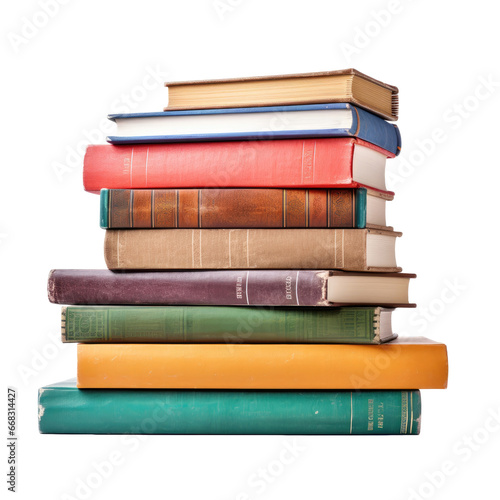 Stack of colored study books on transparent background