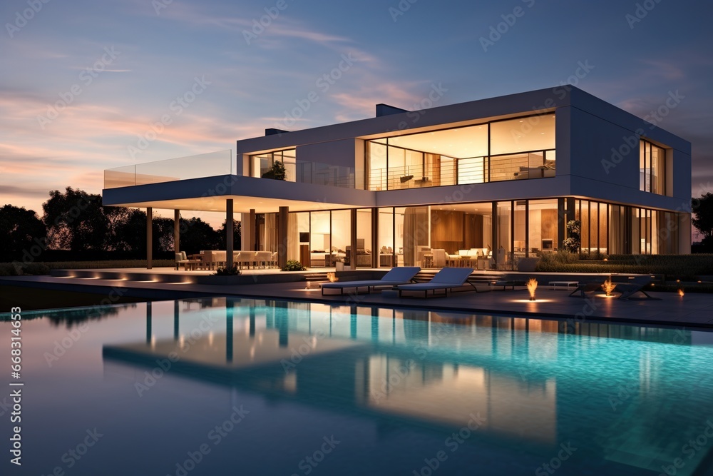 Fototapeta premium modern large white house overlooking the beach 