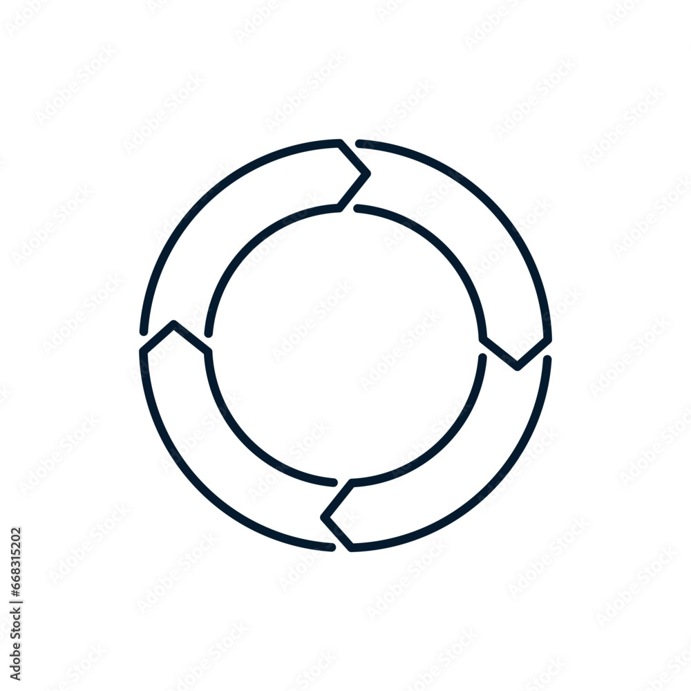 Arrow in a circle. The concept of movement without stopping, circulation. Vector linear icon isolated on white background. Arrow in a circle. The concept of movement without stopping, circulation. Vector linear icon isolated on white background.