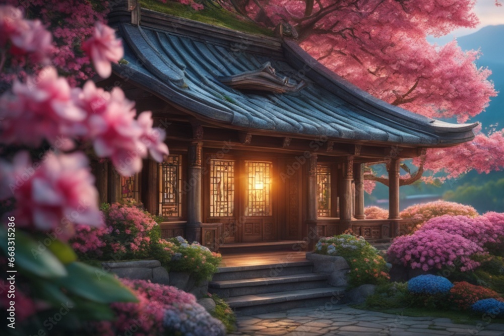 japanese temple in spring