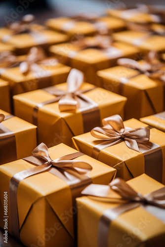 Golden gift boxes.