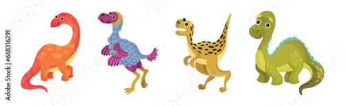 Funny Dinosaur Jurassic Period Prehistoric Animal Vector Set