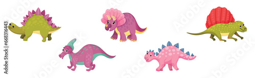 Funny Dinosaur Jurassic Period Prehistoric Animal Vector Set