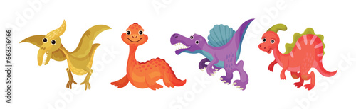 Funny Dinosaur Jurassic Period Prehistoric Animal Vector Set